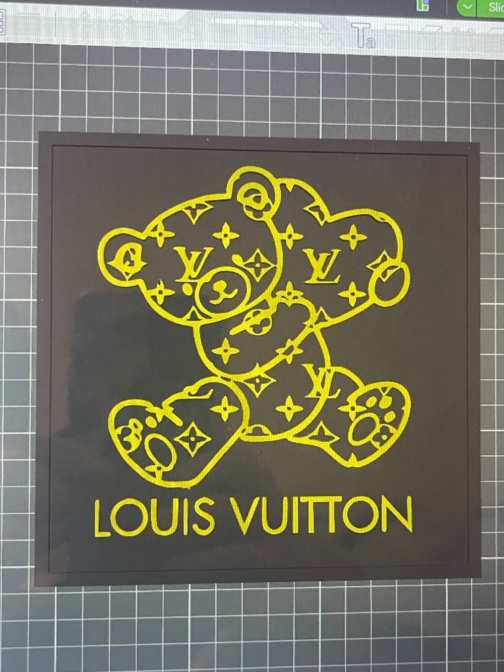 Handcrafted 3d Custom Print LV Teddy Decor Sign- Black and Bronze